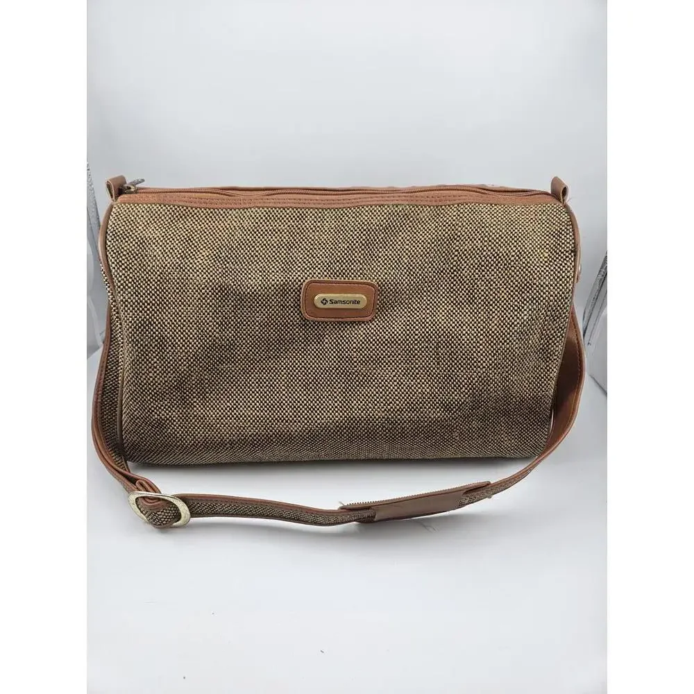 ​Vintage Samsonite Tapestry Duffle Bag Shoulder Strap 14 x 8.in Tweed Pattern